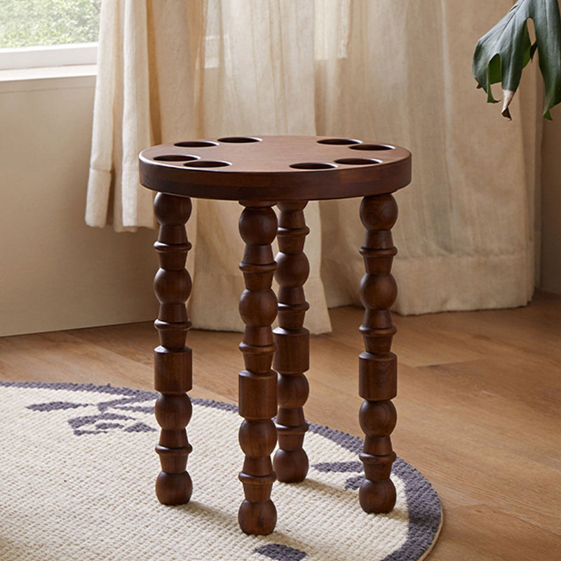 Contemporary Retro Rubberwood Round Stackable Low Stool For Living Room