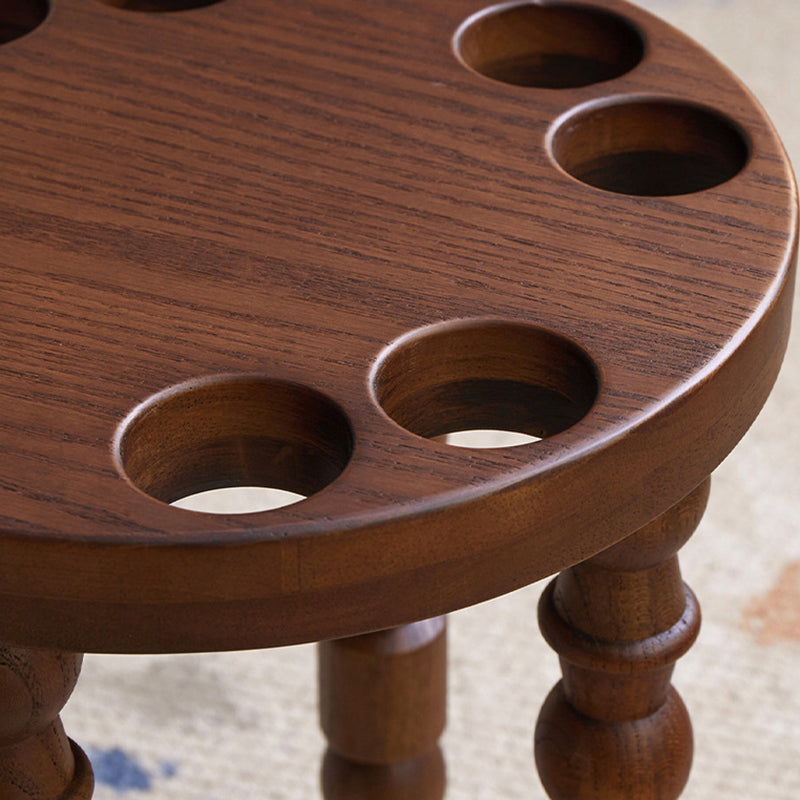 Contemporary Retro Rubberwood Round Stackable Low Stool For Living Room