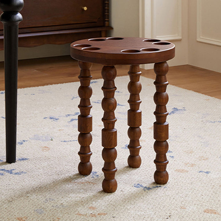Contemporary Retro Rubberwood Round Stackable Low Stool For Living Room