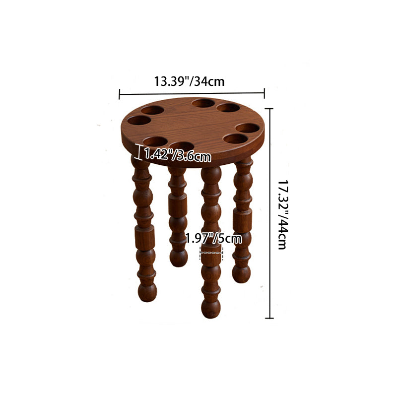 Contemporary Retro Rubberwood Round Stackable Low Stool For Living Room