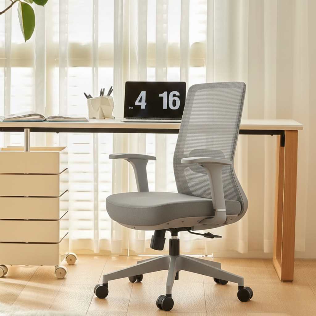 Ergonomic Mid-Back Desk Chair - Minimalist Office Chair With Adjustable Lumbar Support &amp; Memory Sponge Seat For Home Office