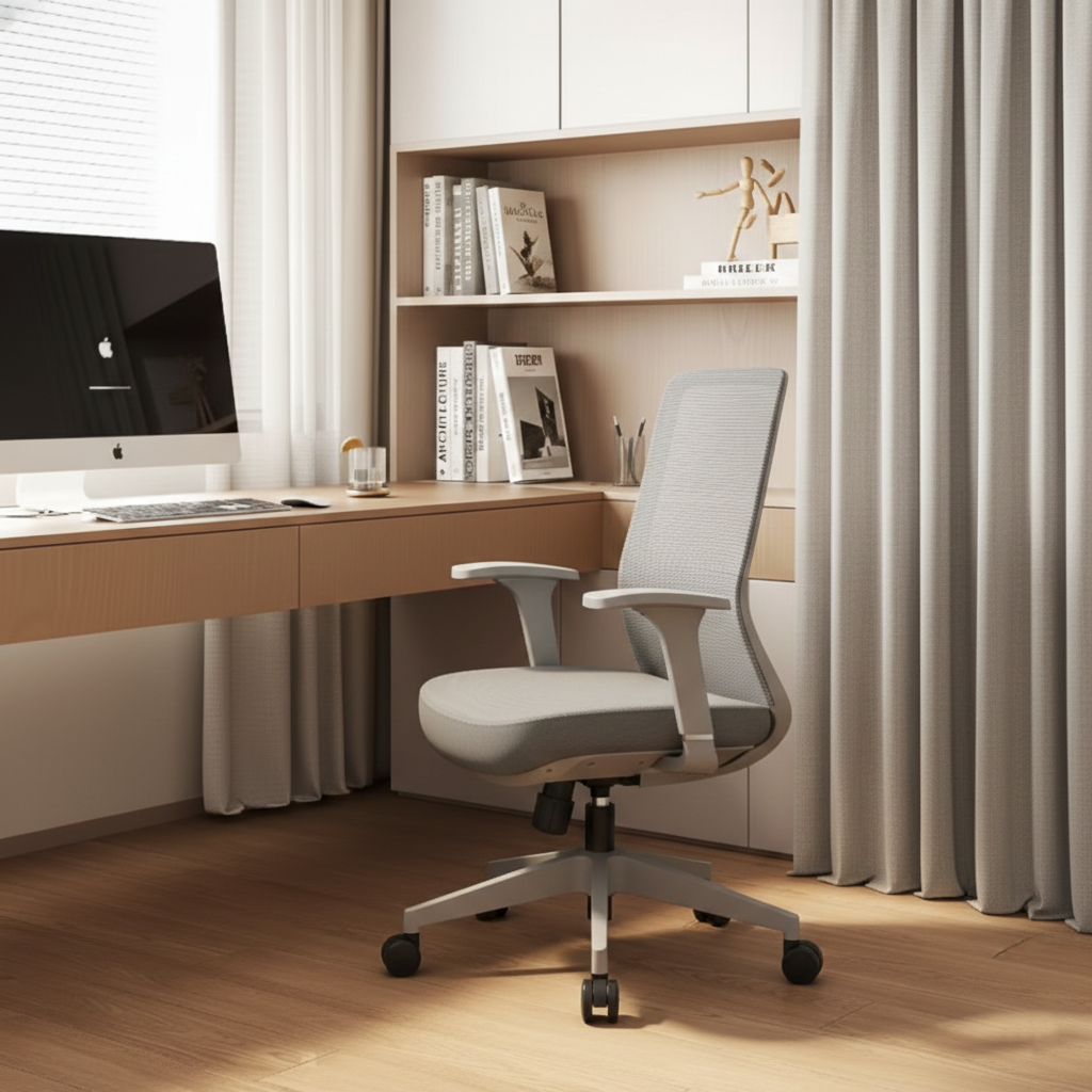 Ergonomic Mid-Back Desk Chair - Minimalist Office Chair With Adjustable Lumbar Support &amp; Memory Sponge Seat For Home Office