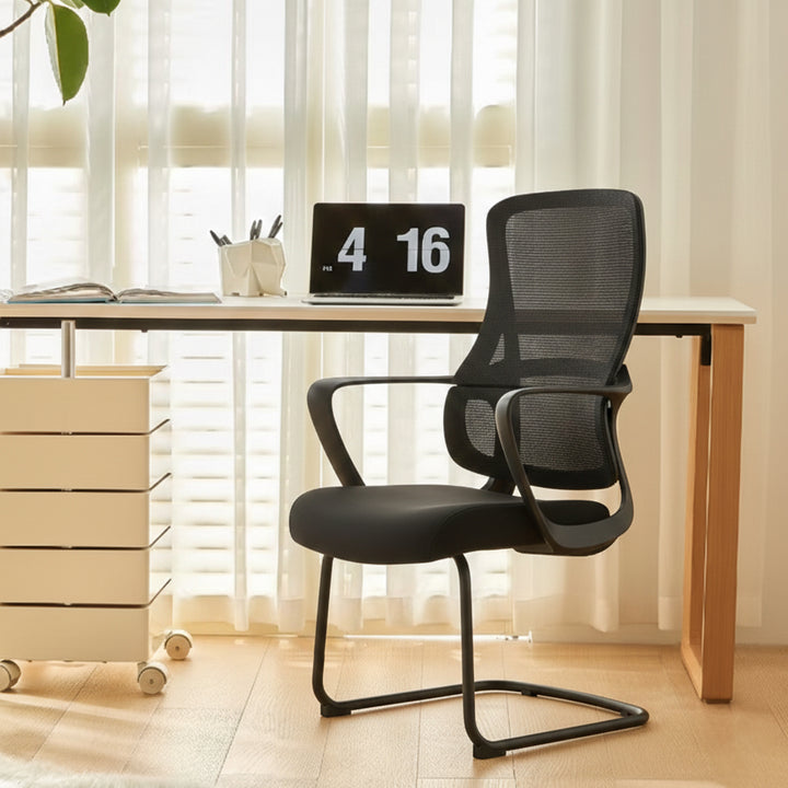 Stylish Black Mesh Executive Desk Chair - Minimalist High-End Visitor Chair With Memory Foam Seat & Steel Frame For Home Office