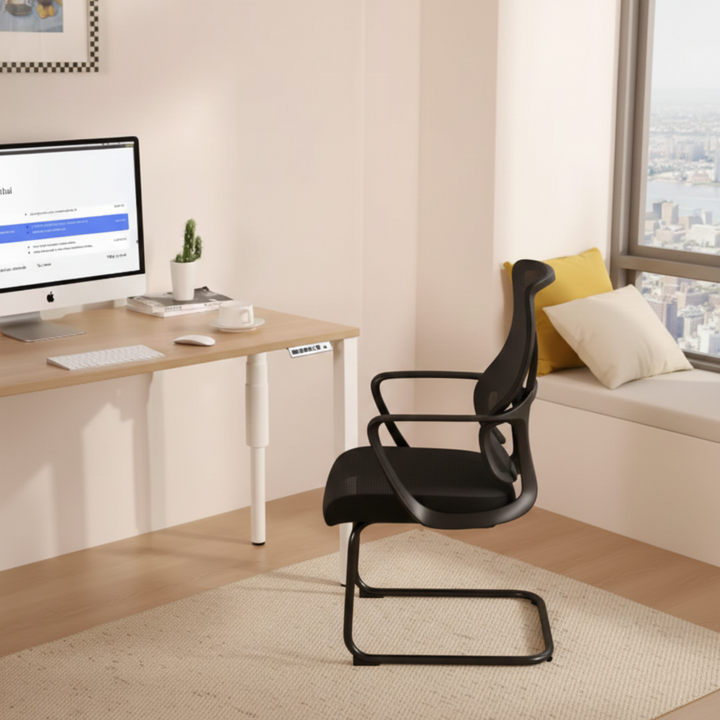 Stylish Black Mesh Executive Desk Chair - Minimalist High-End Visitor Chair With Memory Foam Seat & Steel Frame For Home Office