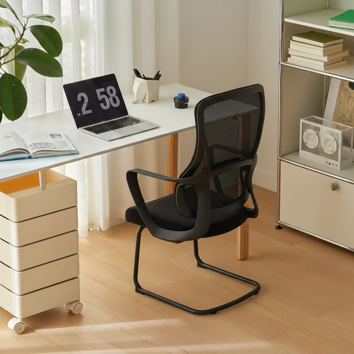 Stylish Black Mesh Executive Desk Chair - Minimalist High-End Visitor Chair With Memory Foam Seat &amp; Steel Frame For Home Office