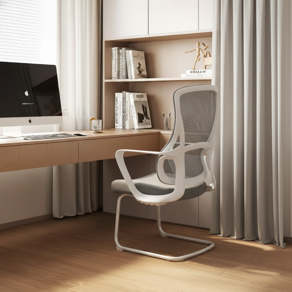 Moderner Schreibtischstuhl mit festen Armlehnen und Netzgewebe – minimalistischer Lendenwirbelstütze &amp; langlebigem A3-Stahlrahmen für das Homeoffice 