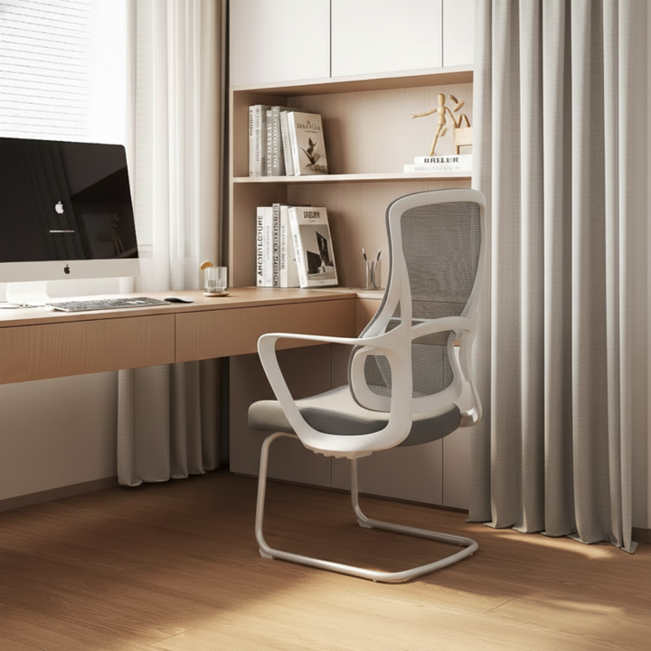 Modern Fixed Armrests Mesh Fabric Desk Chair - Minimalist Lumbar Support & Durable A3 Steel Frame For Home Office