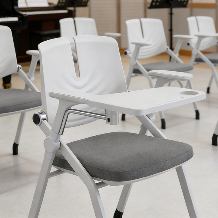 Platzsparender klappbarer Schreibtischstuhl mit 180° drehbarer Schreibplatte – minimalistisches Design, leise Rollen und verstellbare Armlehnen, komfortabel und praktisch fürs Homeoffice 