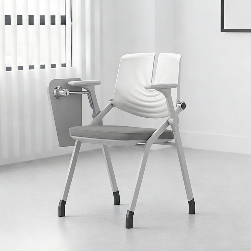 Platzsparender klappbarer Schreibtischstuhl mit 180° drehbarer Schreibplatte – minimalistisches Design, leise Rollen und verstellbare Armlehnen, komfortabel und praktisch fürs Homeoffice 
