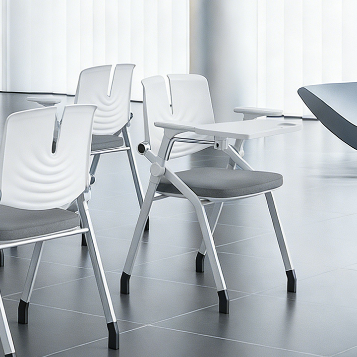 Platzsparender klappbarer Schreibtischstuhl mit 180° drehbarer Schreibplatte – minimalistisches Design, leise Rollen und verstellbare Armlehnen, komfortabel und praktisch fürs Homeoffice 