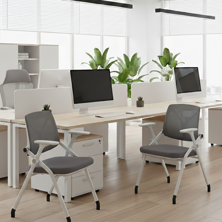 Modern PP Armrest & Mesh Back Ergonomic Folding Desk Chair - Minimalist High-Density Sponge Seat & Durable Frame For Home Office