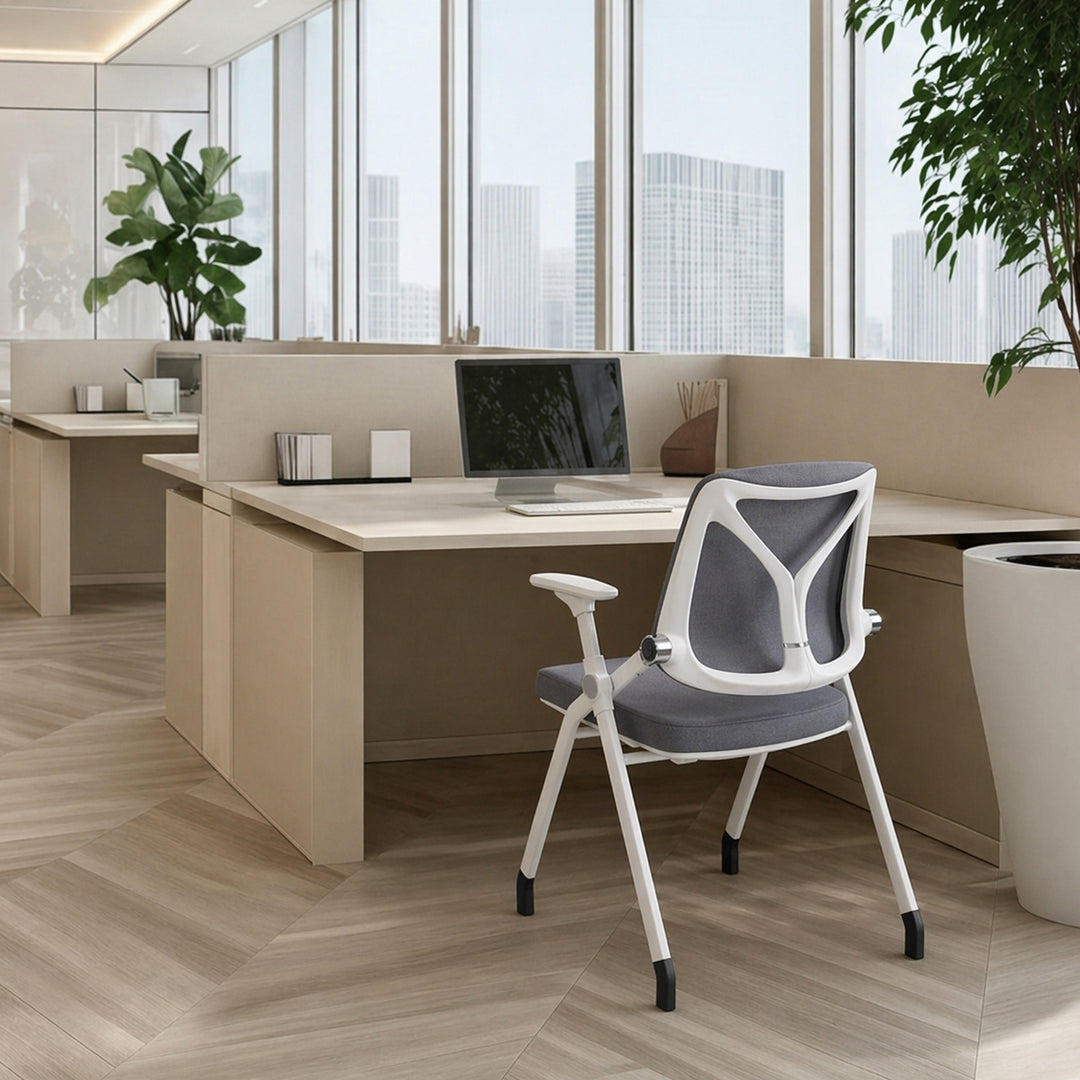 Modern PP Armrest &amp; Mesh Back Ergonomic Folding Desk Chair - Minimalist High-Density Sponge Seat &amp; Durable Frame For Home Office