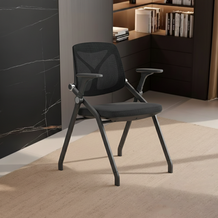 Black Mesh Back Ergonomic Desk Chair - Minimalist Adjustable Armrests, High-Density Foam Seat & Foldable Design For Home Office