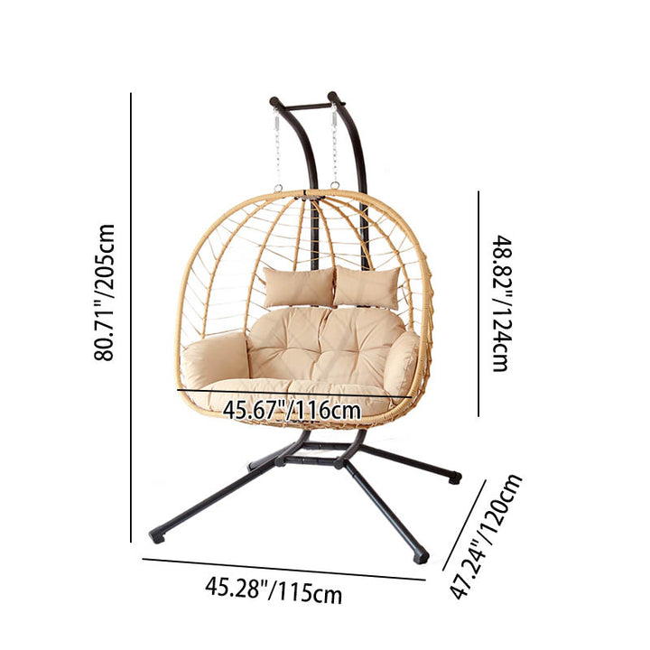 Modern Minimalist Galvanized Polyester PE Rattan Oval Double Swing Chair Backrest Armless For Living Room &amp; Outdoor