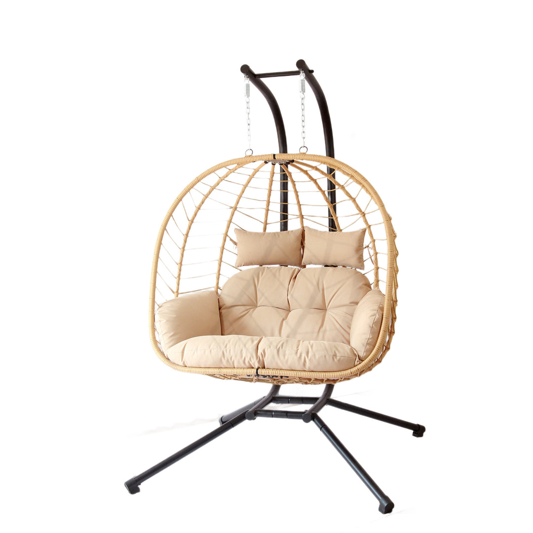 Modern Minimalist Galvanized Polyester PE Rattan Oval Double Swing Chair Backrest Armless For Living Room &amp; Outdoor
