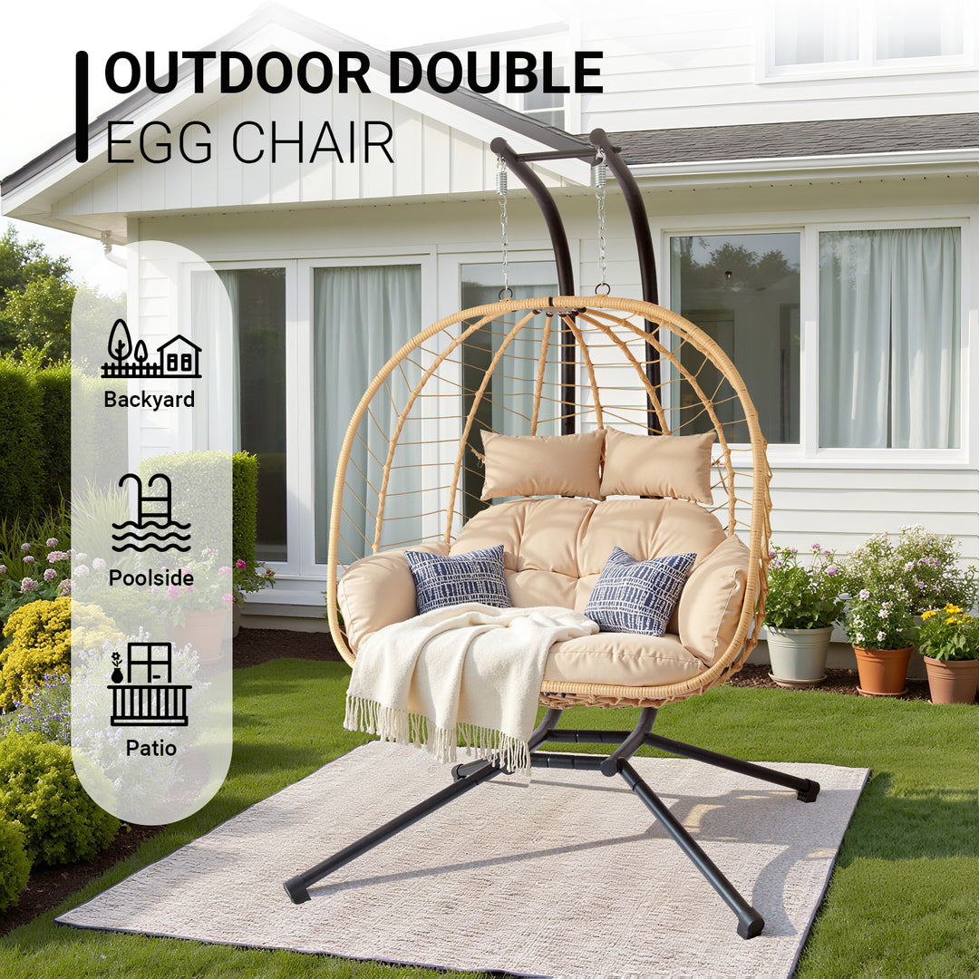 Modern Minimalist Galvanized Polyester PE Rattan Oval Double Swing Chair Backrest Armless For Living Room &amp; Outdoor