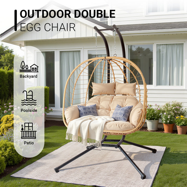 Modern Minimalist Galvanized Polyester PE Rattan Oval Double Swing Chair Backrest Armless For Living Room &amp; Outdoor