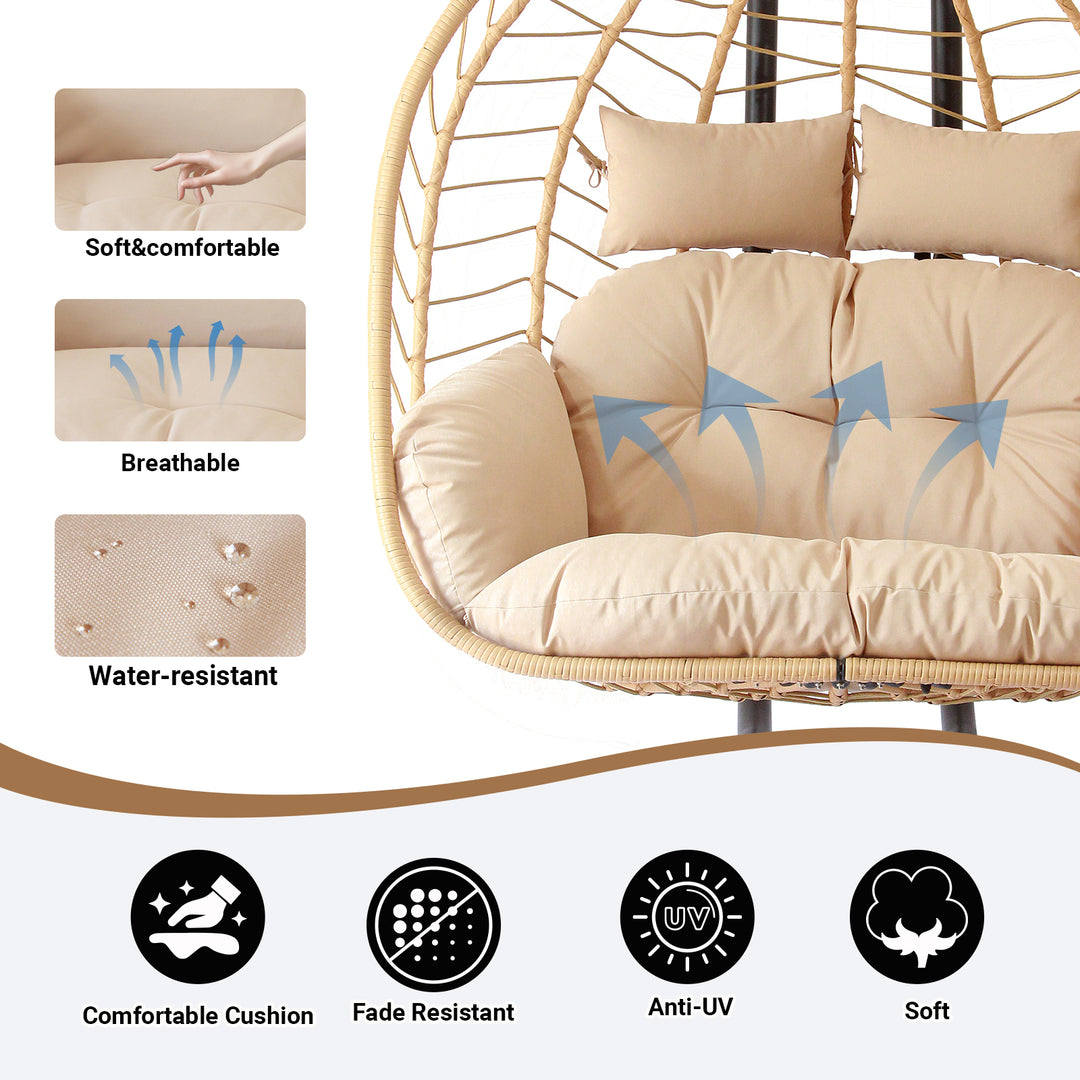 Modern Minimalist Galvanized Polyester PE Rattan Oval Double Swing Chair Backrest Armless For Living Room &amp; Outdoor