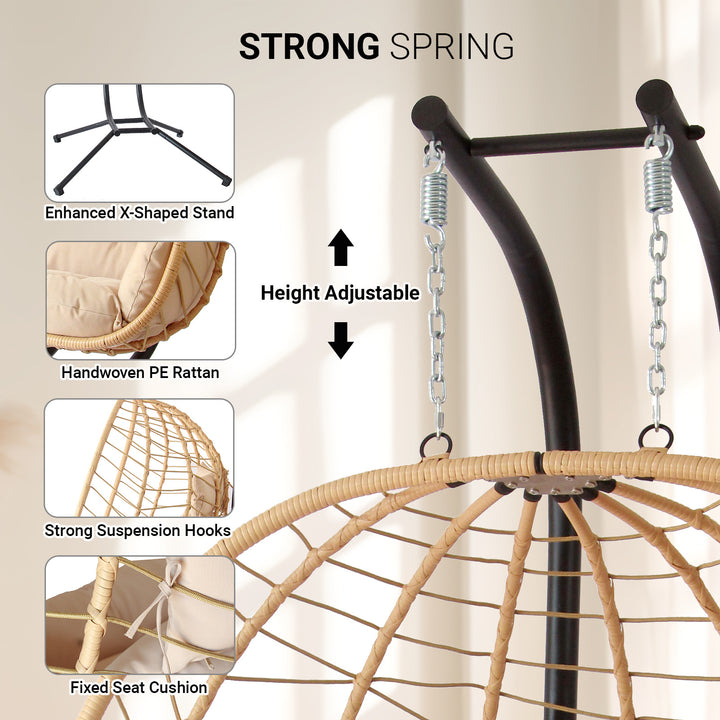 Modern Minimalist Galvanized Polyester PE Rattan Oval Double Swing Chair Backrest Armless For Living Room &amp; Outdoor