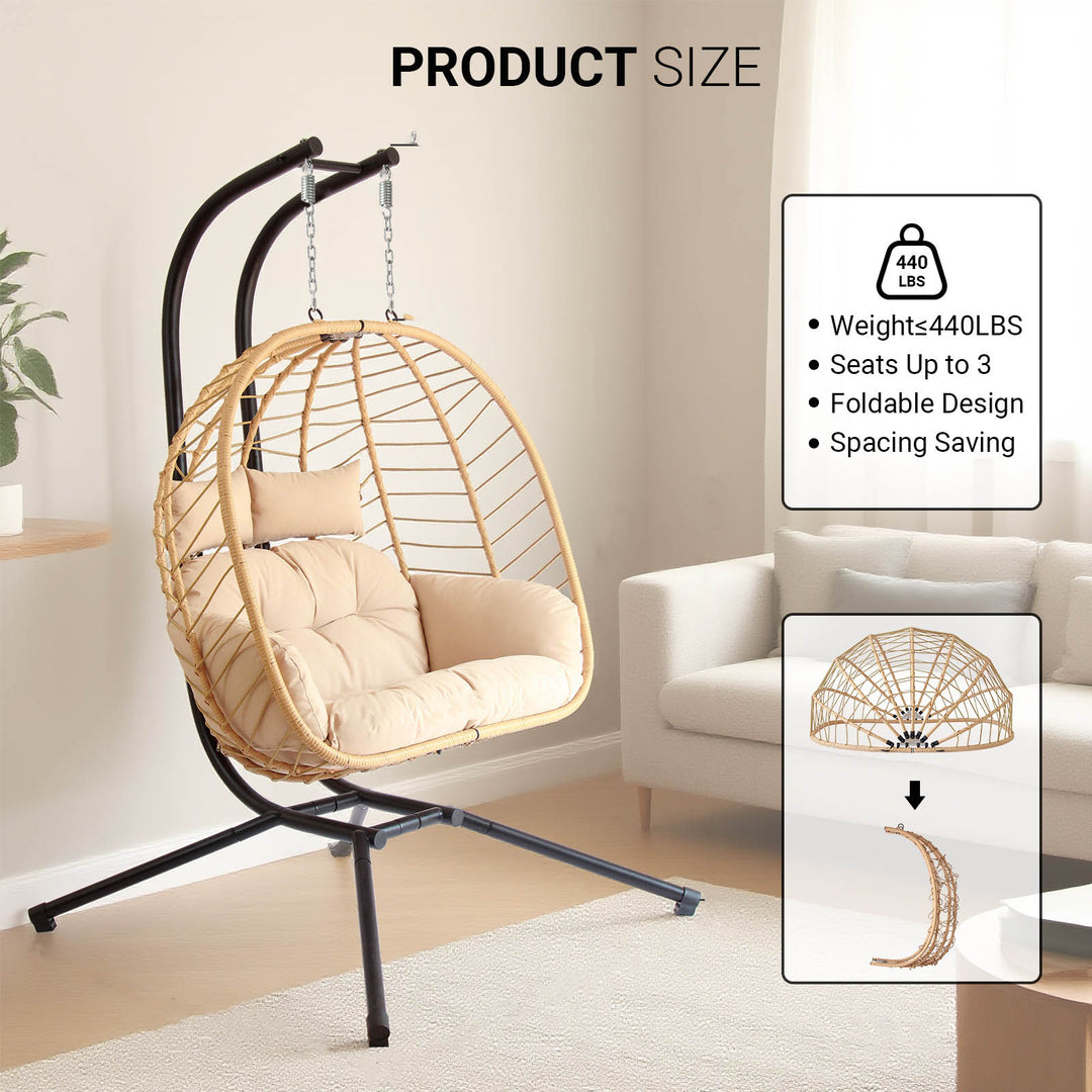 Modern Minimalist Galvanized Polyester PE Rattan Oval Double Swing Chair Backrest Armless For Living Room &amp; Outdoor