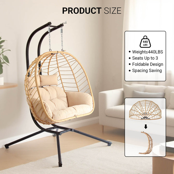 Modern Minimalist Galvanized Polyester PE Rattan Oval Double Swing Chair Backrest Armless For Living Room &amp; Outdoor