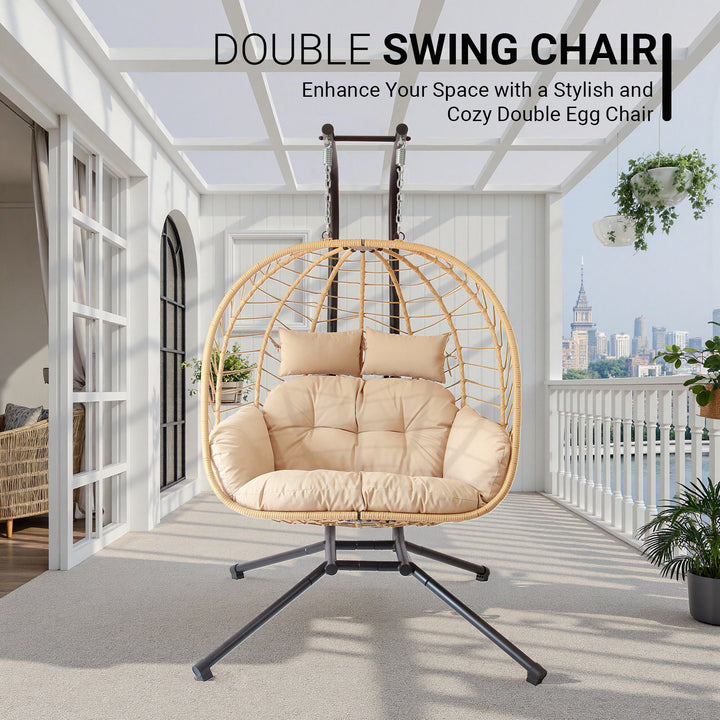 Modern Minimalist Galvanized Polyester PE Rattan Oval Double Swing Chair Backrest Armless For Living Room &amp; Outdoor