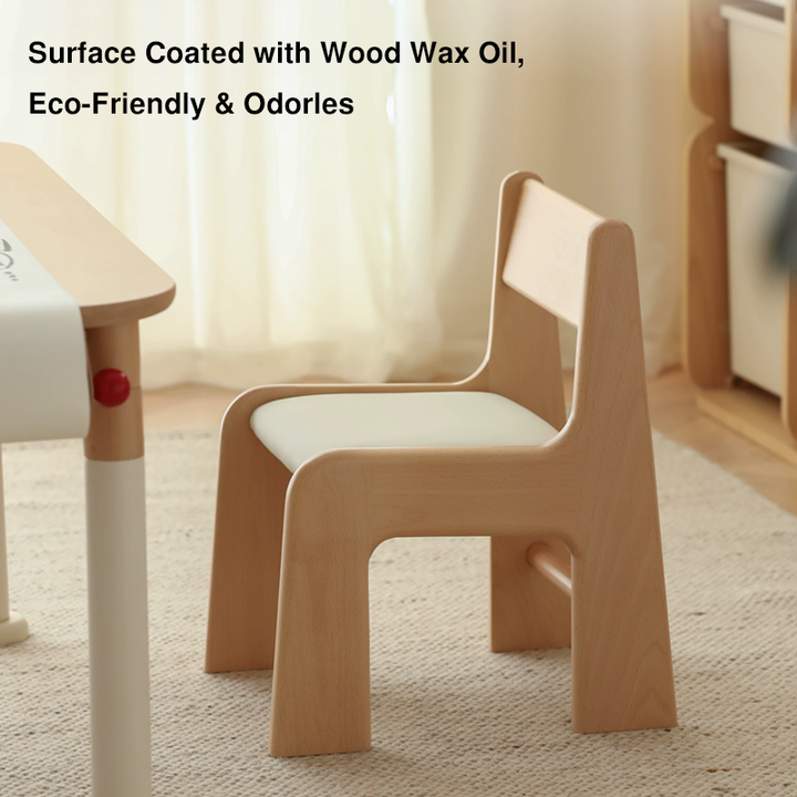 Silla de estudio infantil tapizada de madera de haya - Asiento nórdico para niños pequeños con respaldo alto, cojín suave y bordes redondeados para sala de estar 