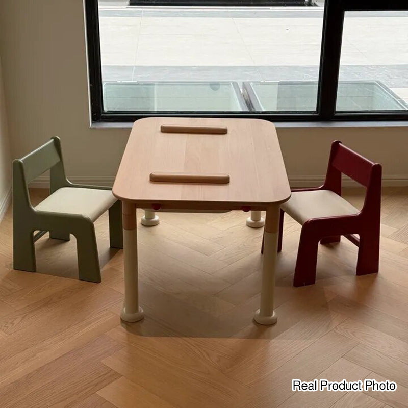 Silla de estudio infantil tapizada de madera de haya - Asiento nórdico para niños pequeños con respaldo alto, cojín suave y bordes redondeados para sala de estar 