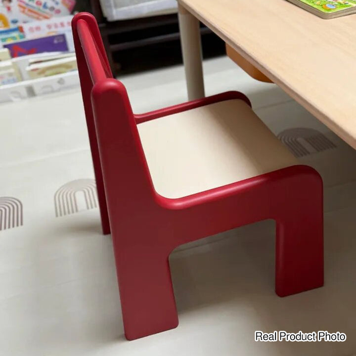 Silla de estudio infantil tapizada de madera de haya - Asiento nórdico para niños pequeños con respaldo alto, cojín suave y bordes redondeados para sala de estar 