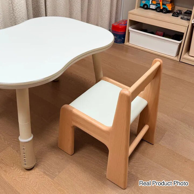 Silla de estudio infantil tapizada de madera de haya - Asiento nórdico para niños pequeños con respaldo alto, cojín suave y bordes redondeados para sala de estar 