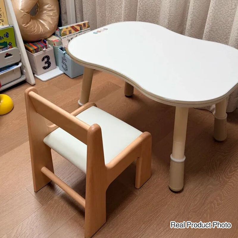 Silla de estudio infantil tapizada de madera de haya - Asiento nórdico para niños pequeños con respaldo alto, cojín suave y bordes redondeados para sala de estar 