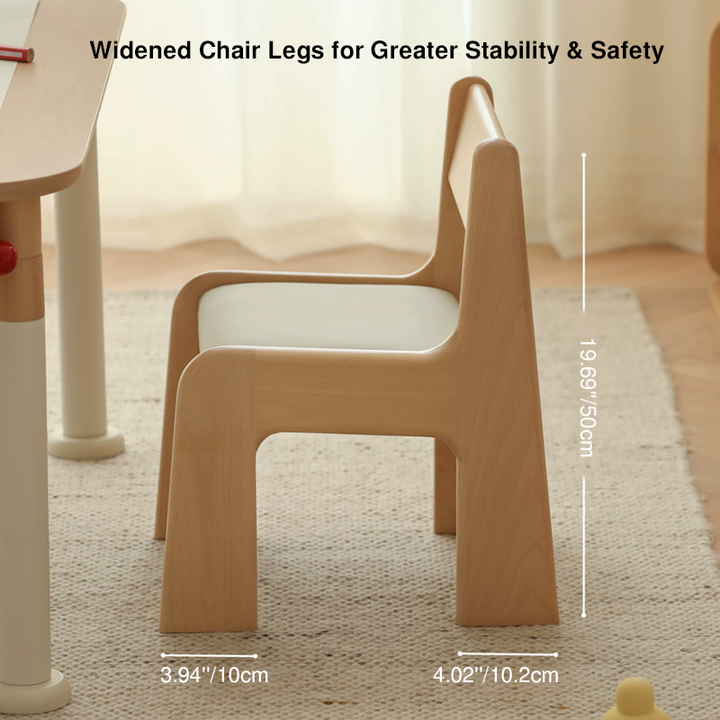 Silla de estudio infantil tapizada de madera de haya - Asiento nórdico para niños pequeños con respaldo alto, cojín suave y bordes redondeados para sala de estar 