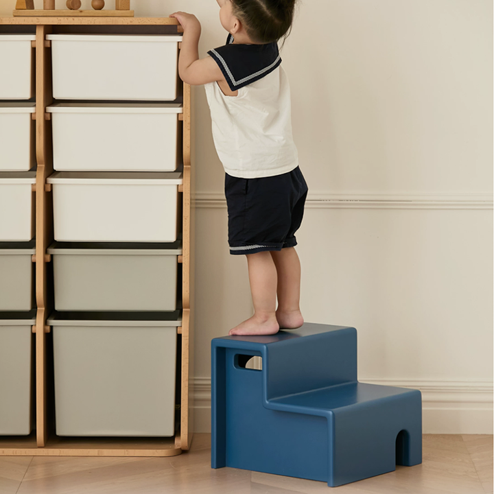 Beech Wood Cherry Wood Stable 2-Step Toddler Stool Kids Footstool - Nordic Stool With Rounded Corners &amp; Easy-Carry Handles For Living Room