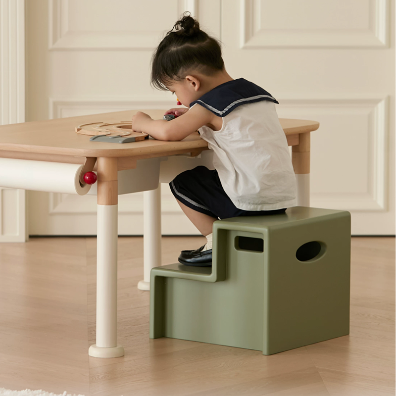 Beech Wood Cherry Wood Stable 2-Step Toddler Stool Kids Footstool - Nordic Stool With Rounded Corners &amp; Easy-Carry Handles For Living Room
