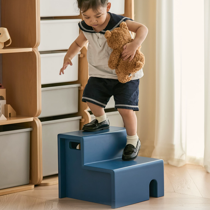 Beech Wood Cherry Wood Stable 2-Step Toddler Stool Kids Footstool - Nordic Stool With Rounded Corners &amp; Easy-Carry Handles For Living Room