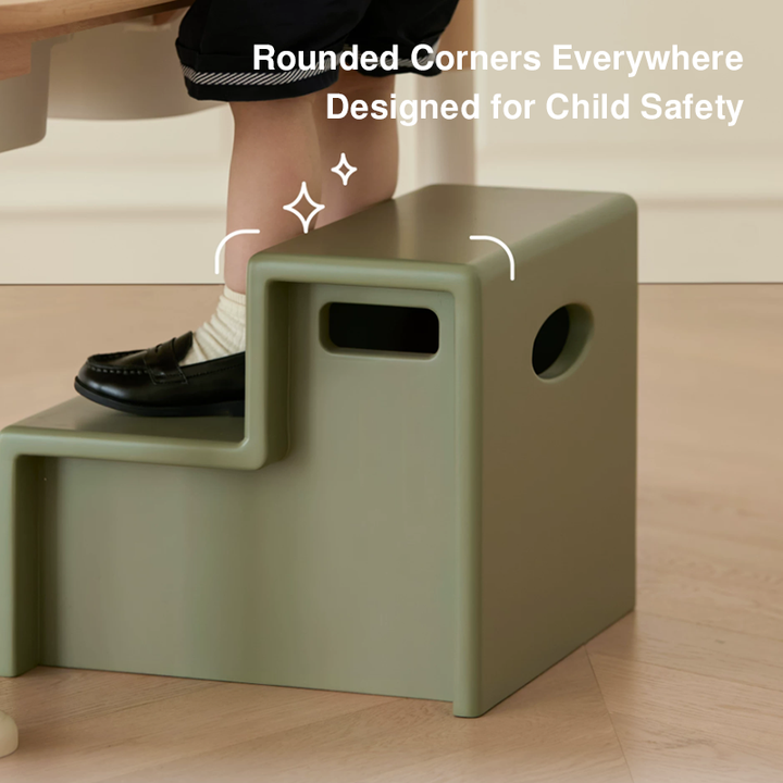 Beech Wood Cherry Wood Stable 2-Step Toddler Stool Kids Footstool - Nordic Stool With Rounded Corners &amp; Easy-Carry Handles For Living Room