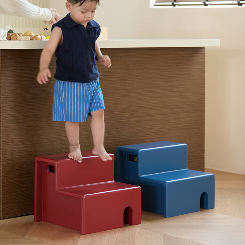 Beech Wood Cherry Wood Stable 2-Step Toddler Stool Kids Footstool - Nordic Stool With Rounded Corners &amp; Easy-Carry Handles For Living Room