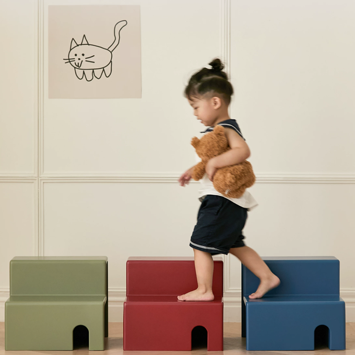 Beech Wood Cherry Wood Stable 2-Step Toddler Stool Kids Footstool - Nordic Stool With Rounded Corners &amp; Easy-Carry Handles For Living Room