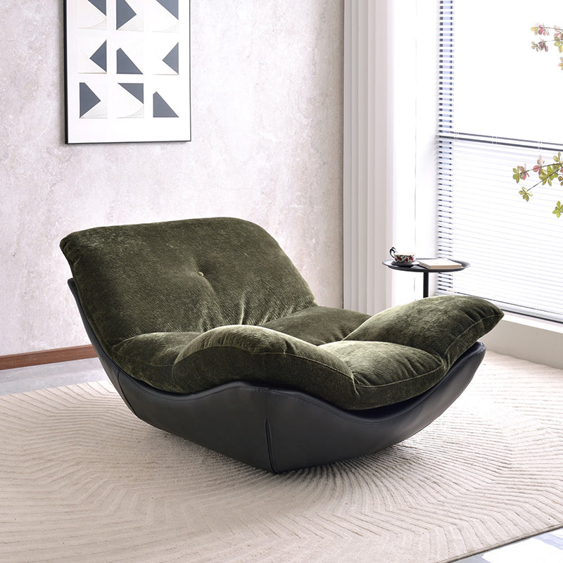 Contemporary Chenille Lazy Curved Ergonomic Design Accent Chair - Nordic Accent Floor Sofa With Eco Leather Base &amp; High-Density Cushion For Living Room