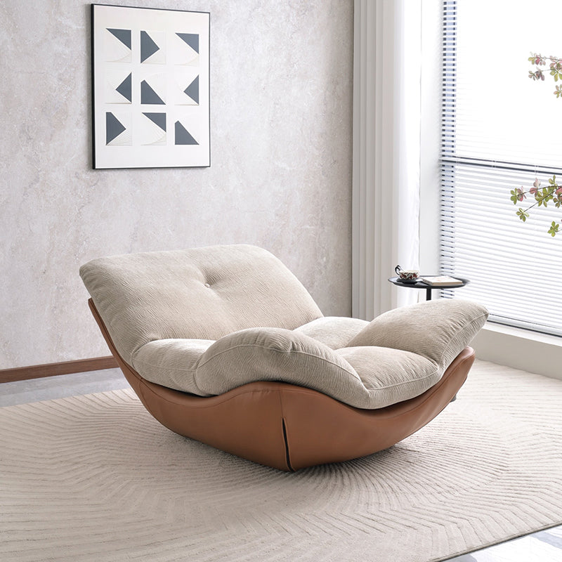 Contemporary Chenille Lazy Curved Ergonomic Design Accent Chair - Nordic Accent Floor Sofa With Eco Leather Base &amp; High-Density Cushion For Living Room