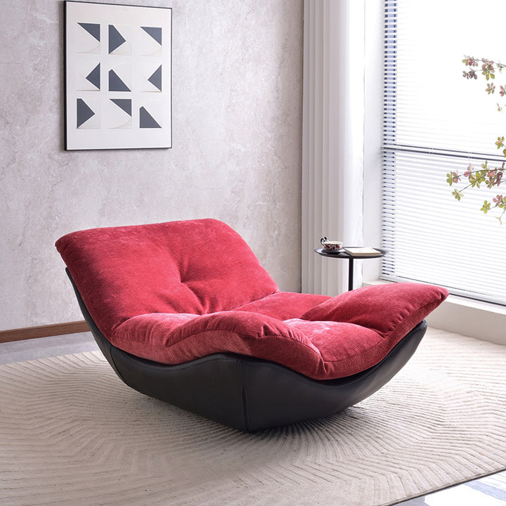 Contemporary Chenille Lazy Curved Ergonomic Design Accent Chair - Nordic Accent Floor Sofa With Eco Leather Base &amp; High-Density Cushion For Living Room