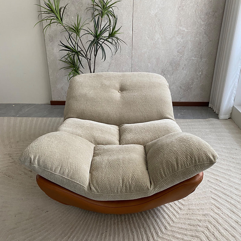Contemporary Chenille Lazy Curved Ergonomic Design Accent Chair - Nordic Accent Floor Sofa With Eco Leather Base &amp; High-Density Cushion For Living Room