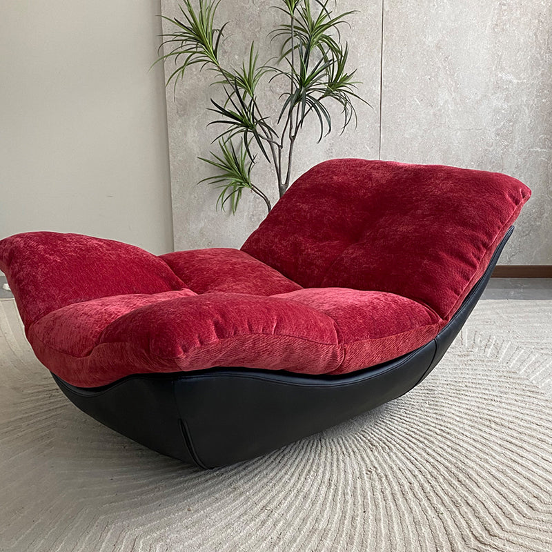 Contemporary Chenille Lazy Curved Ergonomic Design Accent Chair - Nordic Accent Floor Sofa With Eco Leather Base &amp; High-Density Cushion For Living Room