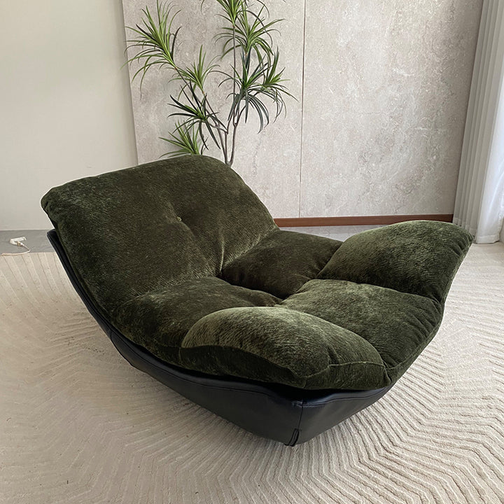 Contemporary Chenille Lazy Curved Ergonomic Design Accent Chair - Nordic Accent Floor Sofa With Eco Leather Base &amp; High-Density Cushion For Living Room