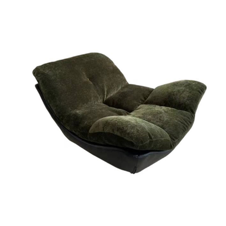 Contemporary Chenille Lazy Curved Ergonomic Design Accent Chair - Nordic Accent Floor Sofa With Eco Leather Base &amp; High-Density Cushion For Living Room
