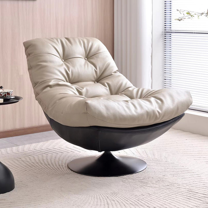 Sillón auxiliar giratorio 360° Lazy Lounge - Sillón auxiliar nórdico de chenilla y ecopiel con relleno de algodón mullido y asiento profundo y cómodo para la sala de estar 