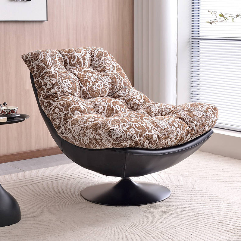 Sillón auxiliar giratorio 360° Lazy Lounge - Sillón auxiliar nórdico de chenilla y ecopiel con relleno de algodón mullido y asiento profundo y cómodo para la sala de estar 