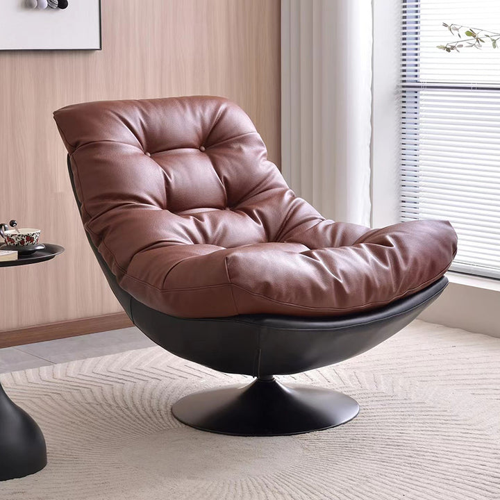 Sillón auxiliar giratorio 360° Lazy Lounge - Sillón auxiliar nórdico de chenilla y ecopiel con relleno de algodón mullido y asiento profundo y cómodo para la sala de estar 