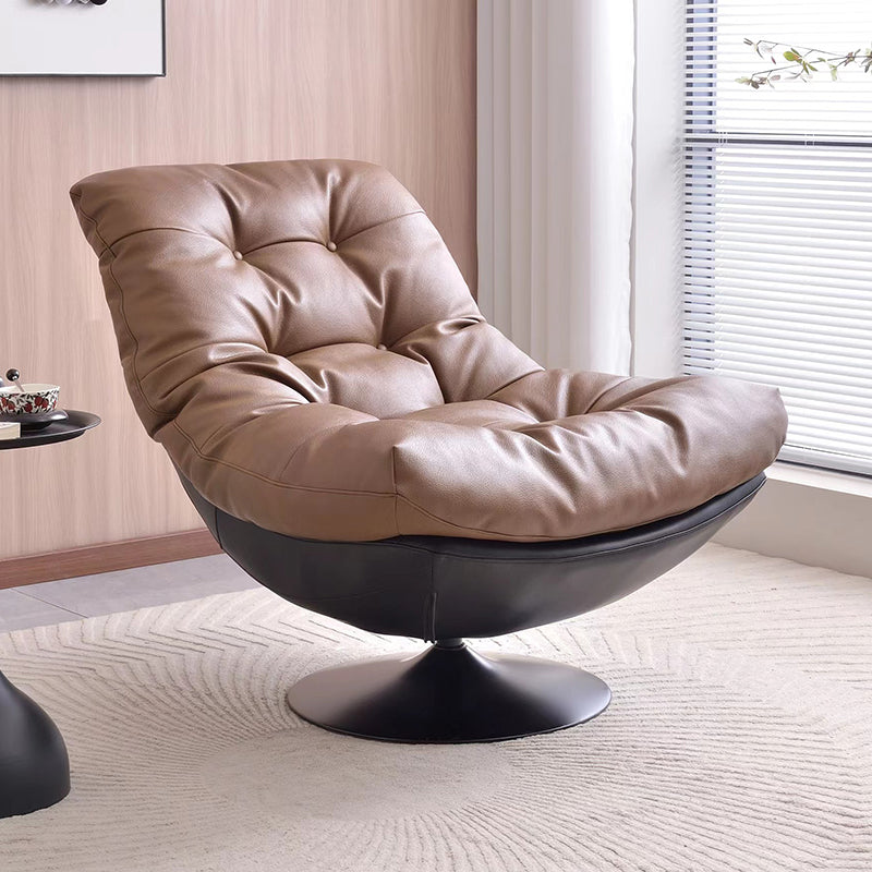 Sillón auxiliar giratorio 360° Lazy Lounge - Sillón auxiliar nórdico de chenilla y ecopiel con relleno de algodón mullido y asiento profundo y cómodo para la sala de estar 
