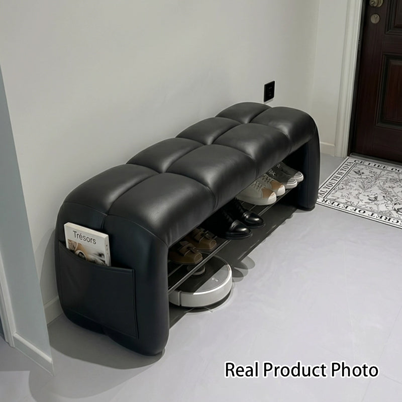 Contemporary Nordic Faux Nappa Leather Iron Plywood Rectangular Storage Shoe Bench With Compartment Design For Entryway